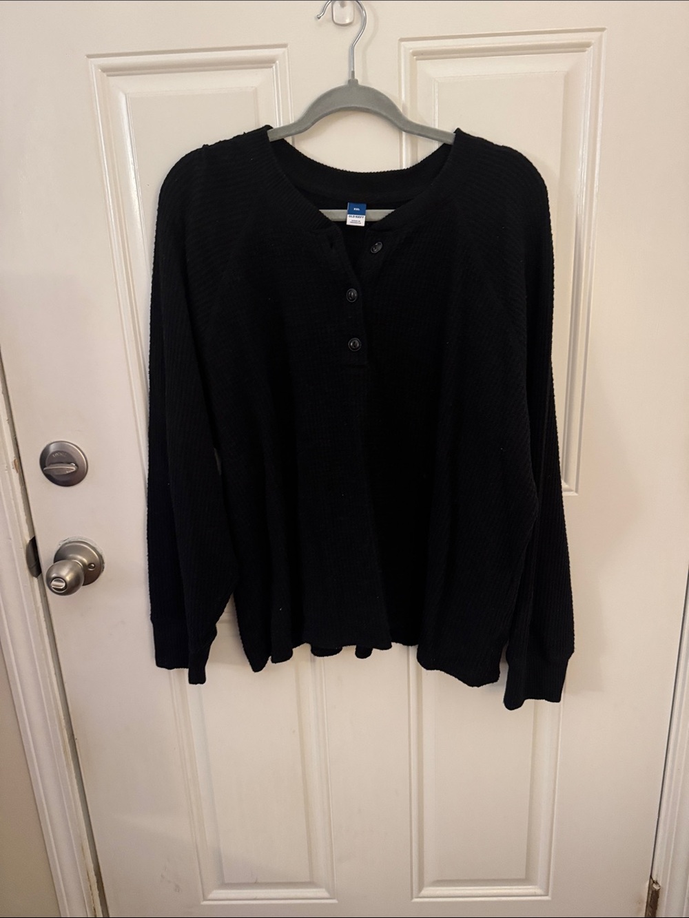 Old Navy Black Waffle-Knit Henley Sweater